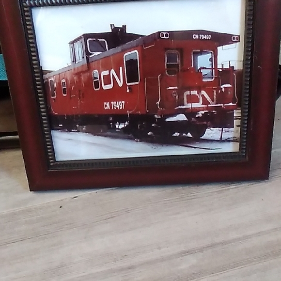 Red Train Photo in Brown Frame - Picture 2 of 3